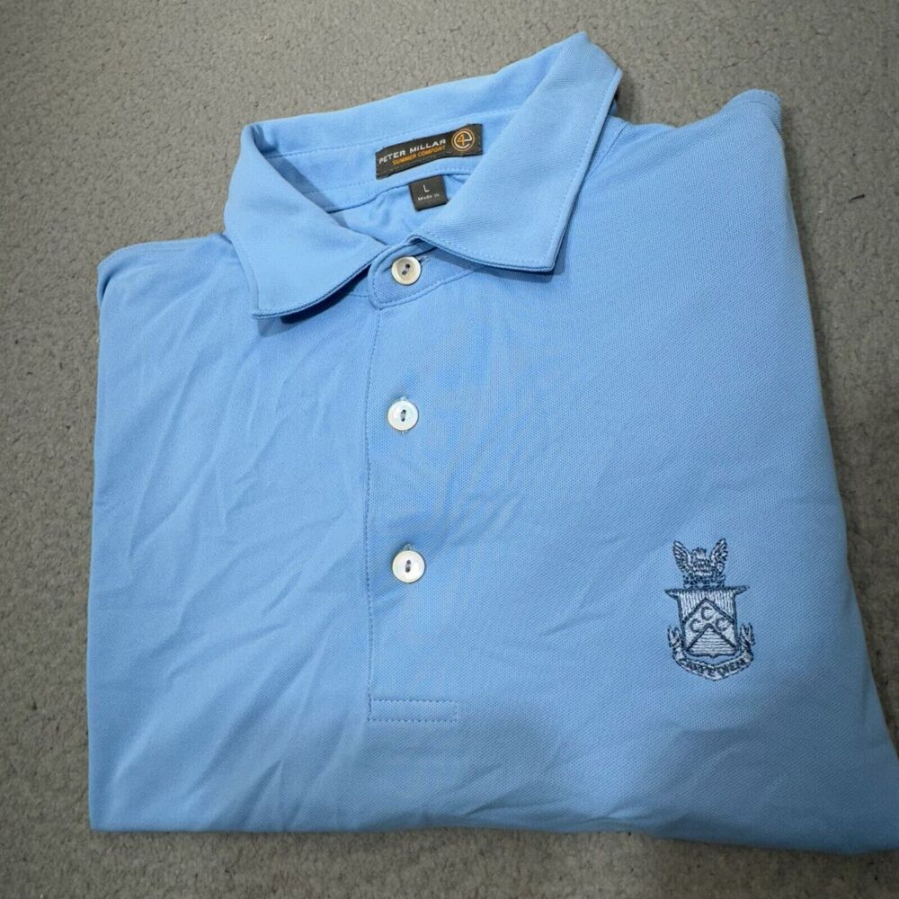 Peter Millar Polo‎ Shirt Mens Large Blue Golf Summer Comfort Carpe Diem Capital